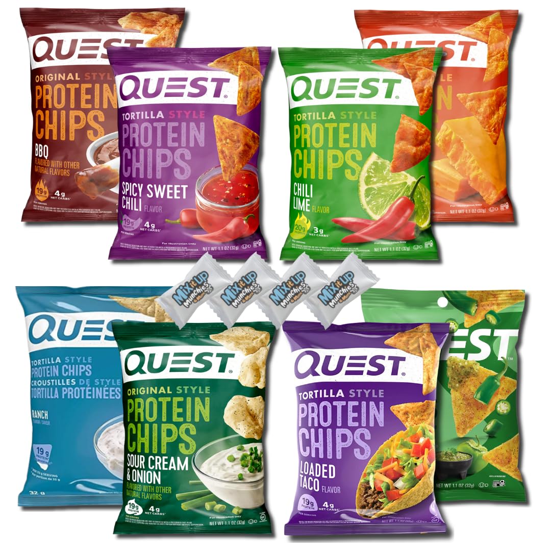 Protein Chips Variety Pack - 8-Flavors + 4 MIMM MInts | High Protein 18-20g Per Bag | Keto Snacks, Baked, Crunchy, Gluten Free, and Low Calorie Snacks