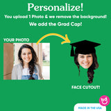 Big Dot of Happiness Grad Cap Fun Face Cutout Dessert Cupcake Toppers - Custom Graduation Photo Head Cut Out Clear Treat Picks - Upload 1 Photo - Set