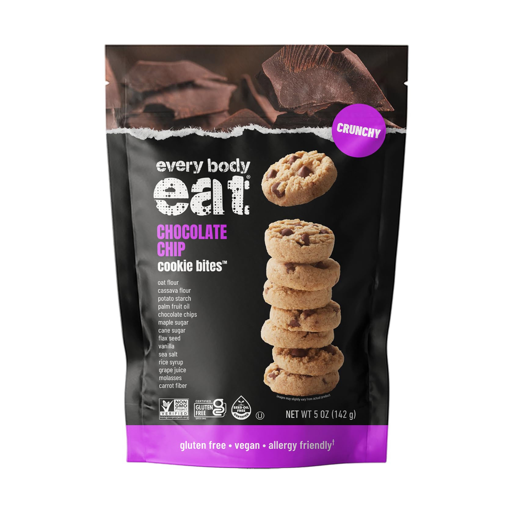 Every Body Eat Chocolate Chip Crunchy Cookie Bites - Gluten Free, Dairy Free, Vegan, Seed Oil Free, Allergy Friendly (5oz Pack of 3)