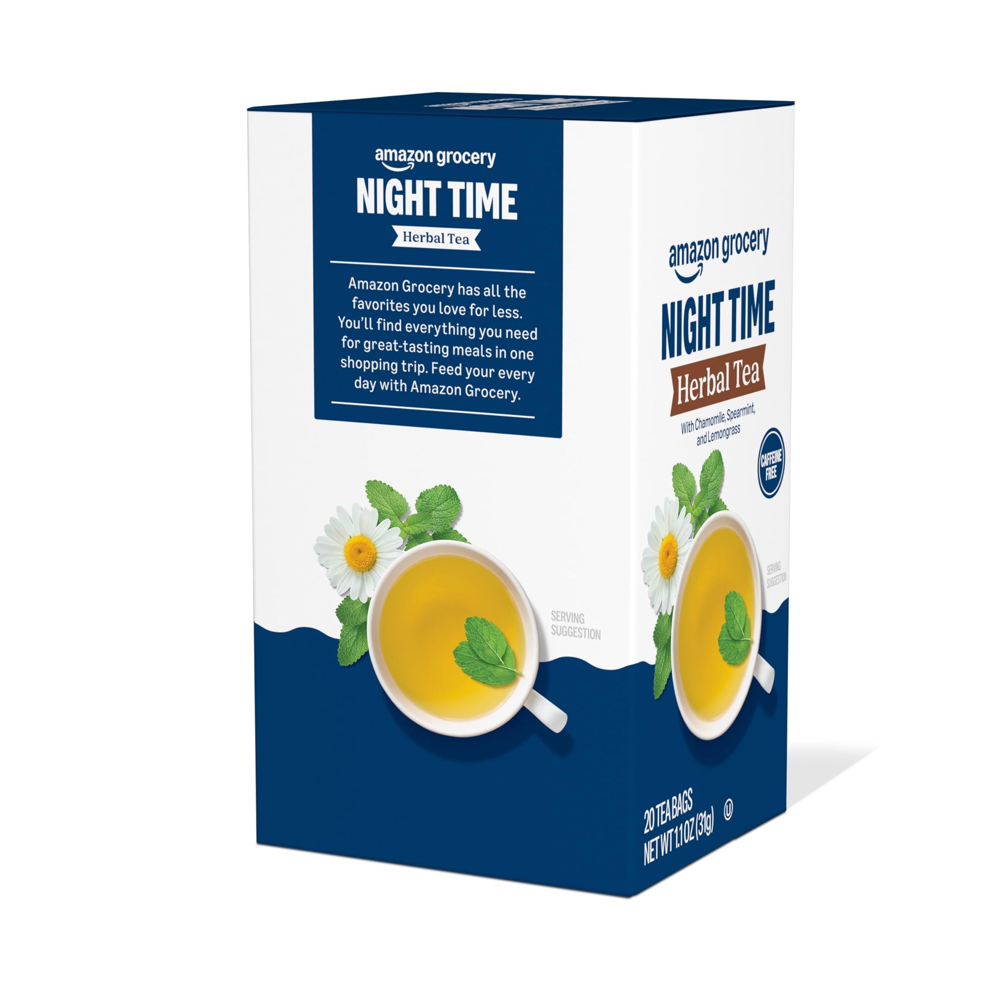 Amazon Grocery, Night Time Herbal Tea, Caffeine Free, 1.1 Oz, 20 Ct