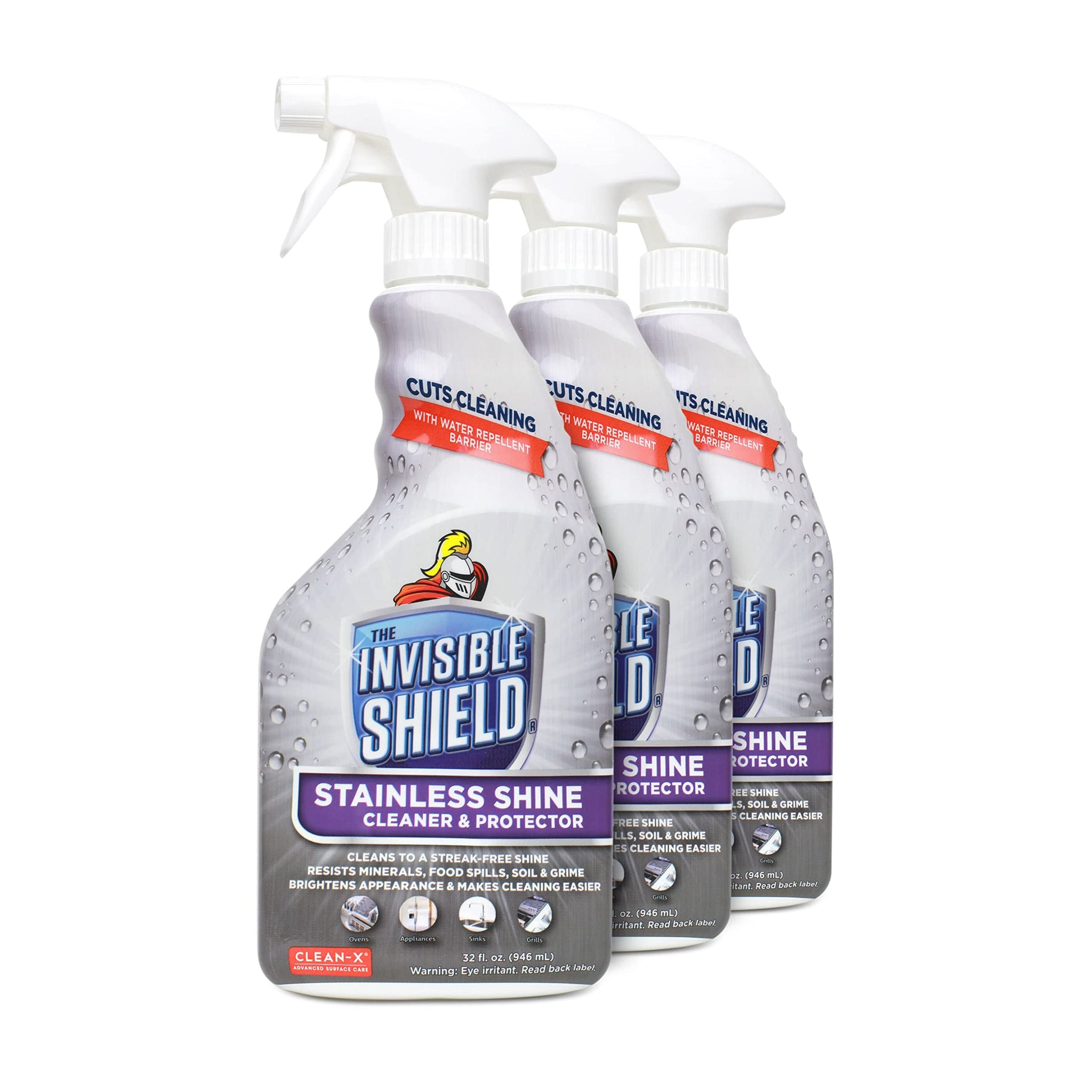 Invisible Shield Stainless Steel Cleaner & Protector with Hydrogen Peroxide - 32 fl. oz by UNELKO- Clean-X 3 pack