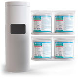 Wipex Gym Wipes Bundle: (1) Premium White Wipe Dispenser with Trash Bin - Stainless Steel and (4) 800ct Disinfecting Gym Wipes Refill Roll - Suitable
