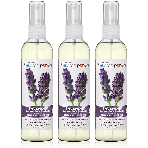 Natural Flower Power Air Freshener Spray - Odor Eliminator with Essential Oils for the Home, Car & Fabric - Cruelty Free & Vegan - 3 Pack - Lavender