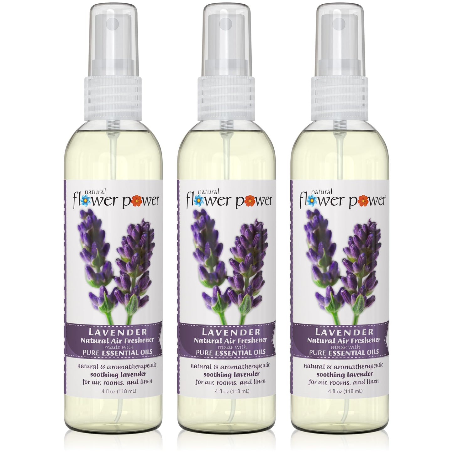 Natural Flower Power Air Freshener Spray - Odor Eliminator with Essential Oils for the Home, Car & Fabric - Cruelty Free & Vegan - 3 Pack - Lavender