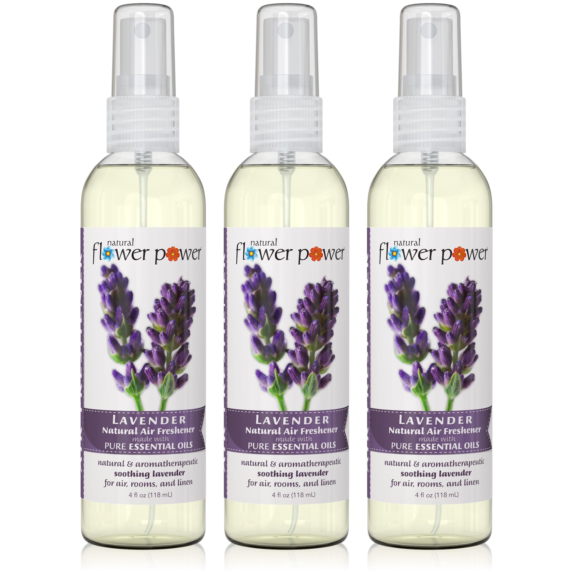 Natural Flower Power Air Freshener Spray - Odor Eliminator with Essential Oils for the Home, Car & Fabric - Cruelty Free & Vegan - 3 Pack - Lavender