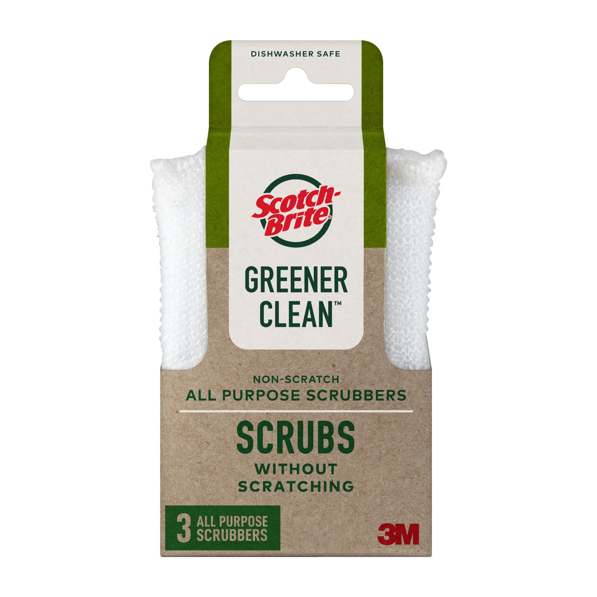 Scotch-Brite Greener Clean Non Scratch Scrubber: 2.6 in. x 4.1 in. x 0.7 in. / 3-Pack (White)