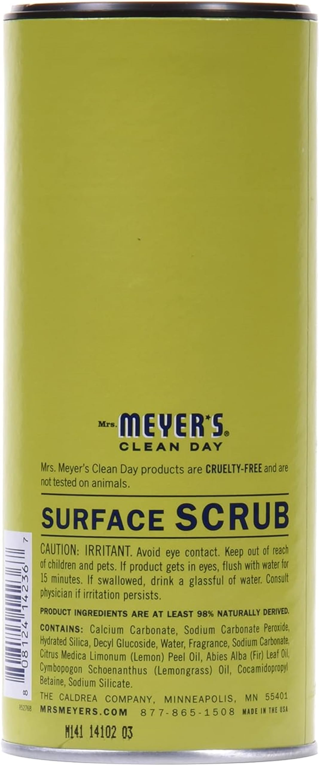 Mrs. Meyer's Multi-Surface Scrub, Non-Scratch Powder Cleaner, Removes Grime on Kitchen and Bathroom Surfaces, Lemon Verbena, 11 oz