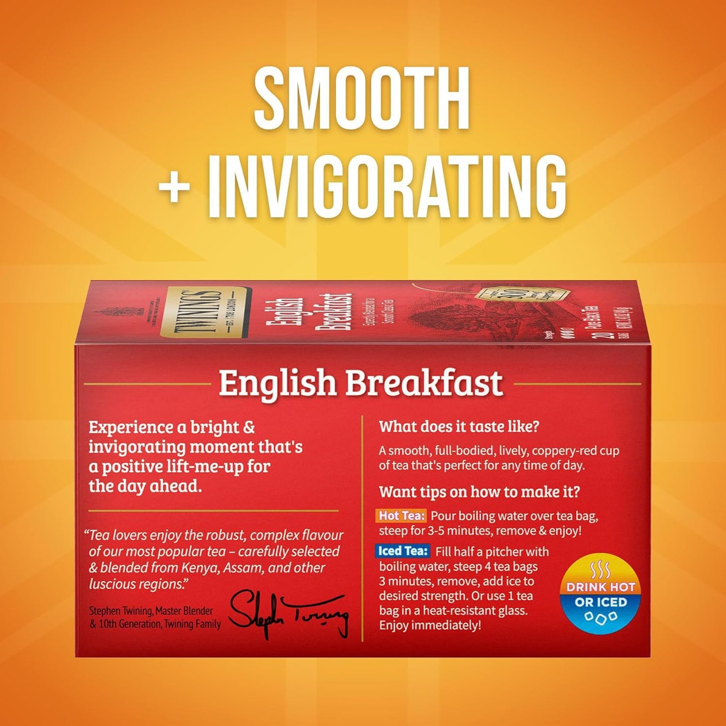 Twinings Tea Variety 2-Pack - English Breakfast, Caffeinated + Irish Breakfast, Decaffeinated, Black Tea Bags, Individually Wrapped, 20 Count Each