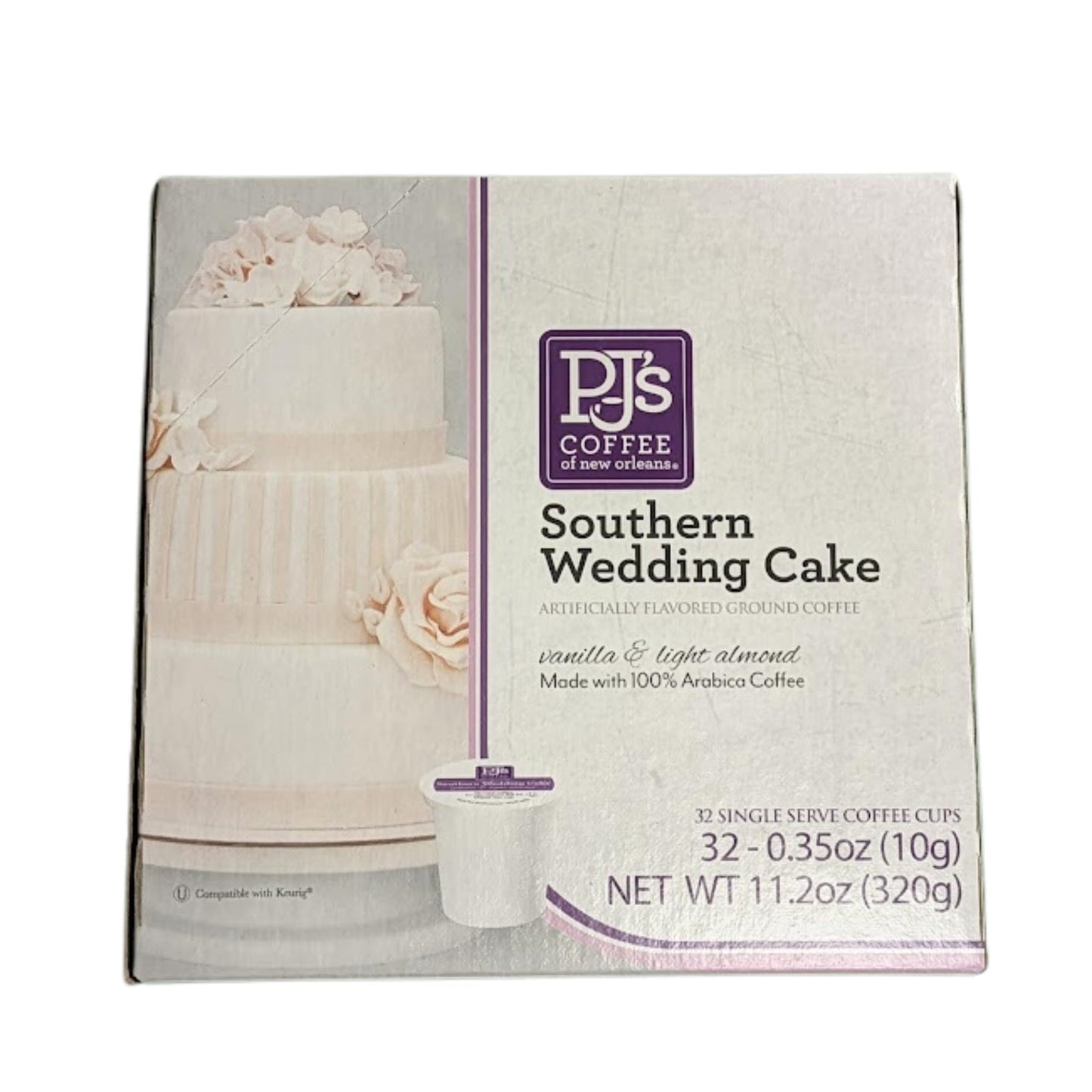 PJ's Southern Wedding Cake Single Serve Cups (32 Count) - Perfect for a Single Cup of Coffee and to Start Your Day Off Perfectly