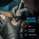 Black Nitrile Gloves Disposable, 100 Ct, 3 Mil, Food Safe, Textured, Tear Resistant, Latex & Powder Free for Cooking, Tattoo, Hair Dye, Food Prep