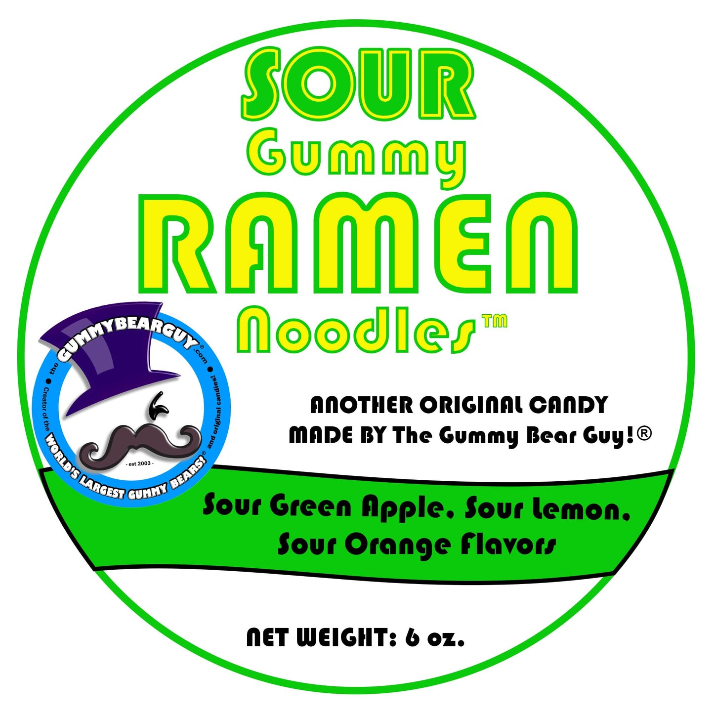 Sour Gummy Ramen Noodles | Created by The Gummy Bear Guy | Sour Green Apple, Sour Orange, Sour Lemon