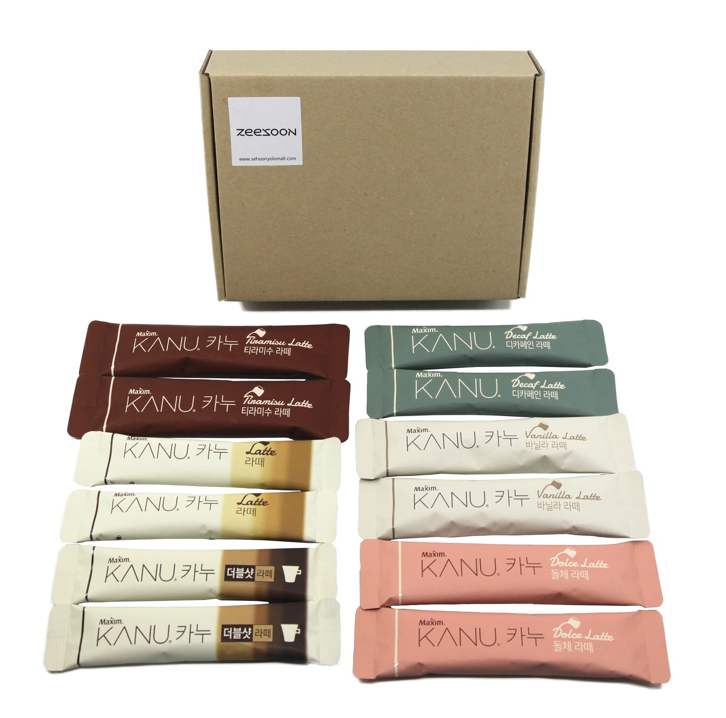Korean Instant Coffee Mix 12 Sticks Maxim Kanu Instant Coffee with Gift Box Total 12 Sticks 6 Kinds (Latte)