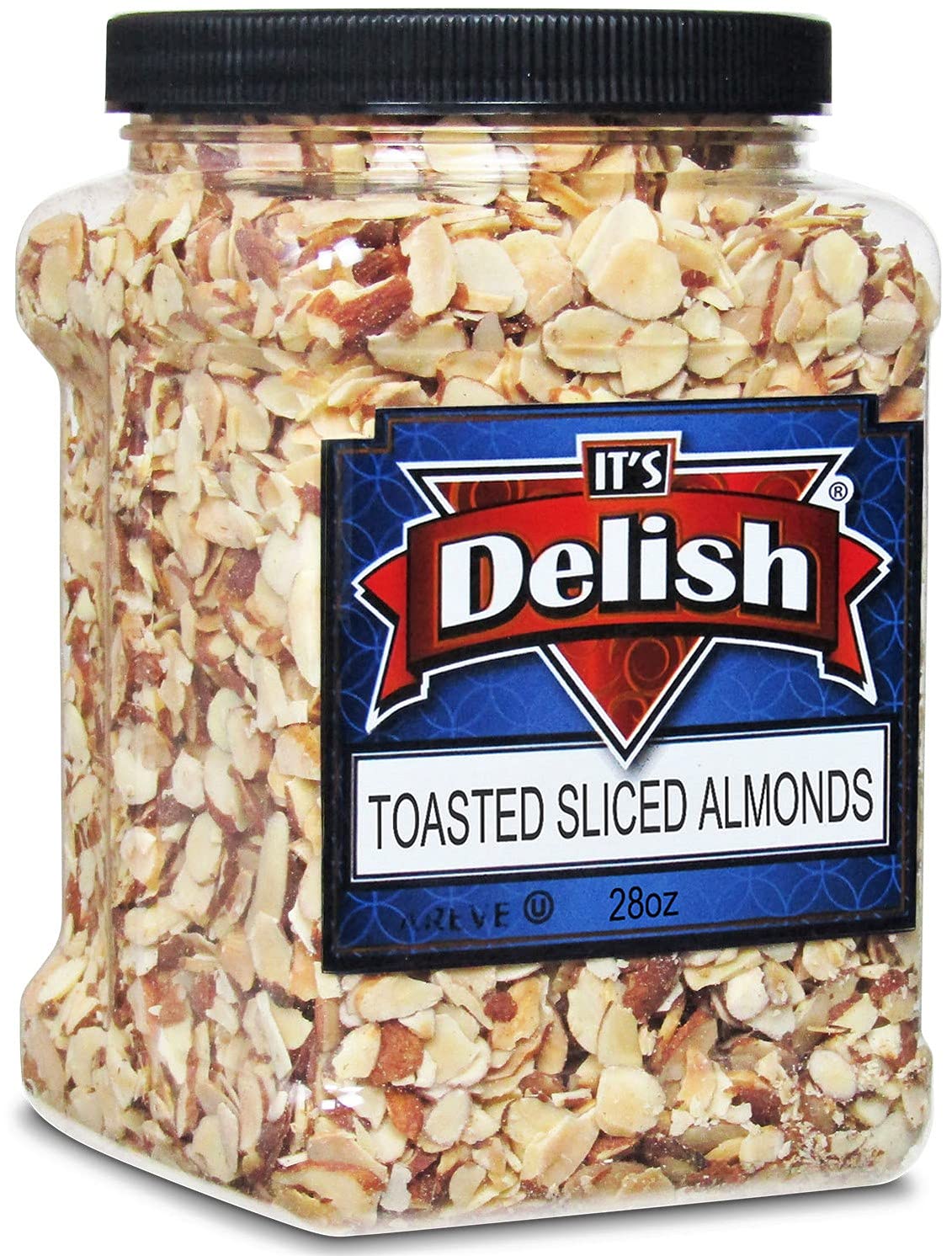 Gourmet Toasted Sliced Almonds by It's Delish - 28 Oz Bulk Reusable Jumbo Container - Premium Oven Fresh Dry Roasted - Healthy Snack, Topping