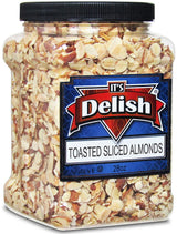 Gourmet Toasted Sliced Almonds by It's Delish - 28 Oz Bulk Reusable Jumbo Container - Premium Oven Fresh Dry Roasted - Healthy Snack, Topping