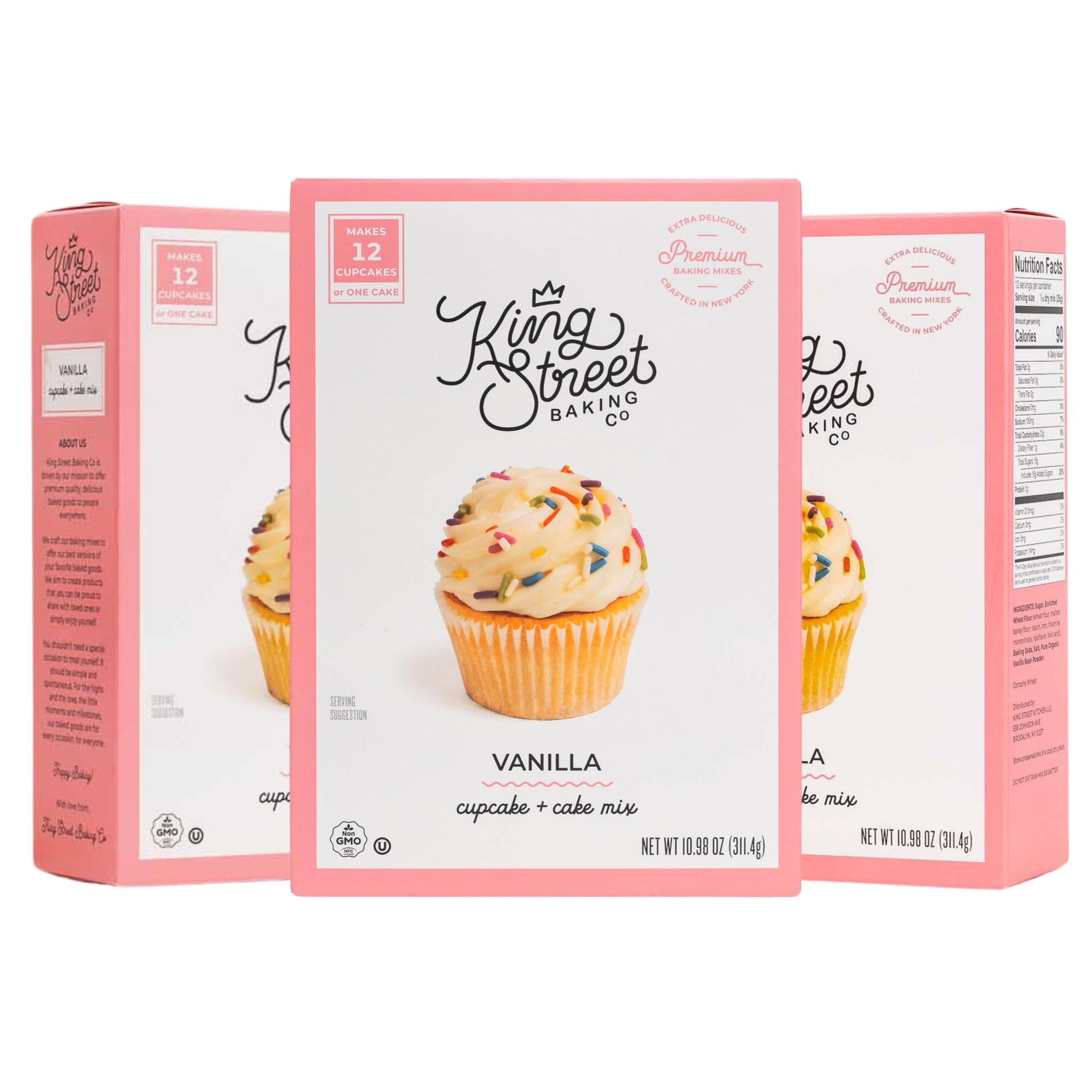 King Street Baking Co Vanilla Cupcake & Cake Mix - 5 Ingredient Box Mix With Vanilla Bean - 3 Pack