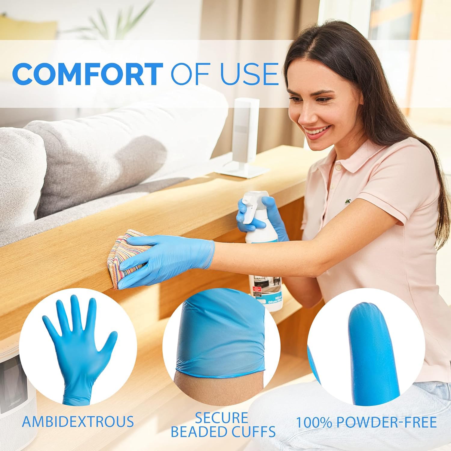 UniGroup Care Disposable Latex Free Large Nitrile Gloves [100 Pcs] - Powder Free Medical Exam Long Gloves - Medical and Food Grade - 3 Mil - Touch