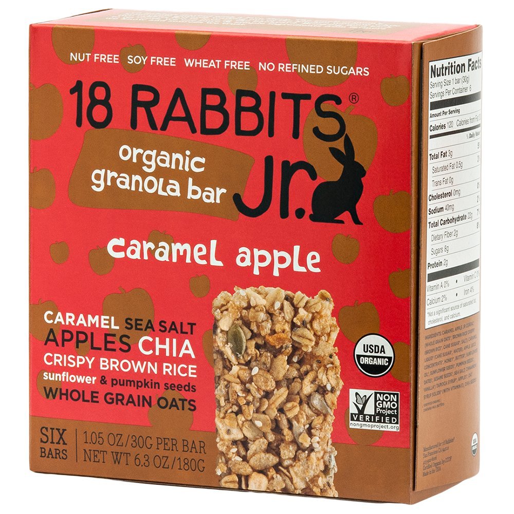 18 Rabbits Jr. Organic Gluten Free Granola Bar, Caramel Apple, 6 Count (Pack of 6)