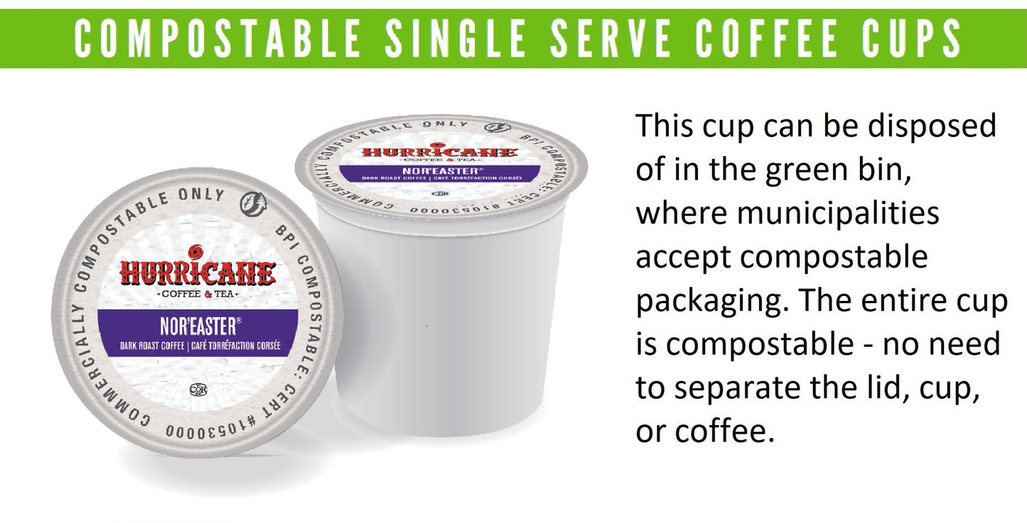 Hurricane Coffee Nor'easter Dark Roast, Compostable Single Serve Coffee Pods Compatible with Keurig K-Cup Brewers, 20 Count per Box, 2 Boxes