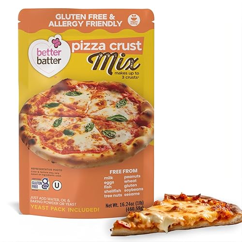 Better Batter Pizza Crust Mix | Certified Kosher, Vegan & Gluten Free Mix for Baking Top 9 Allergen-Free Perfect for 14" Pizzas! Just Add Water, Oil & Yeast Hostess Kitchen Cooking Gifts 1LB Pouch