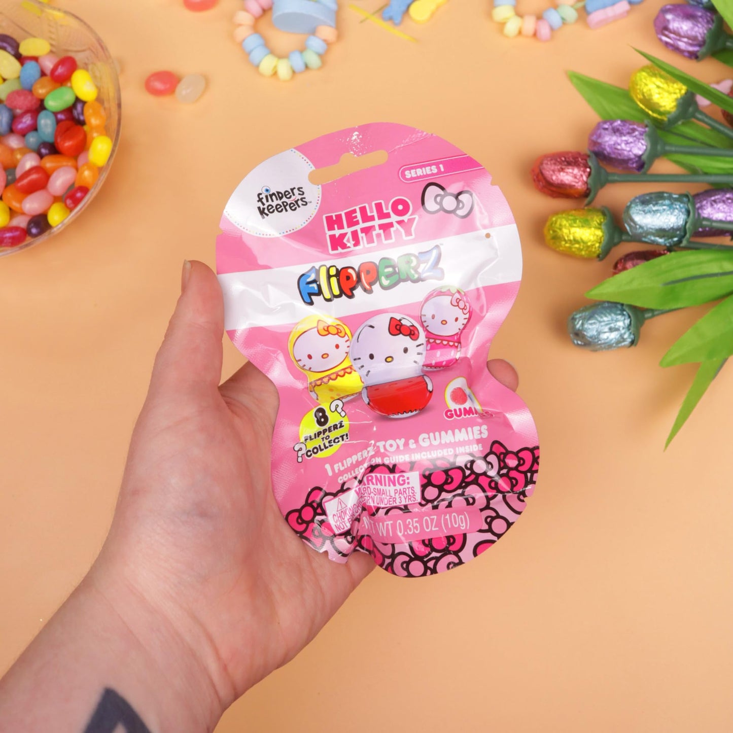 Flipperz Hello Kitty Finders Keepers with Assorted Gummies, Individually Wrapped Candy, Collectible Character Inside, 0.35 Ounces (Pack of 3)