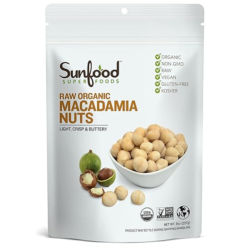 Sunfood Superfoods Raw Organic Macadamia Nuts - Macadamia Nuts Unsalted for Milk, Baking, Cooking, Trail Mix, Cookies, & More, USDA Organic, Vegan