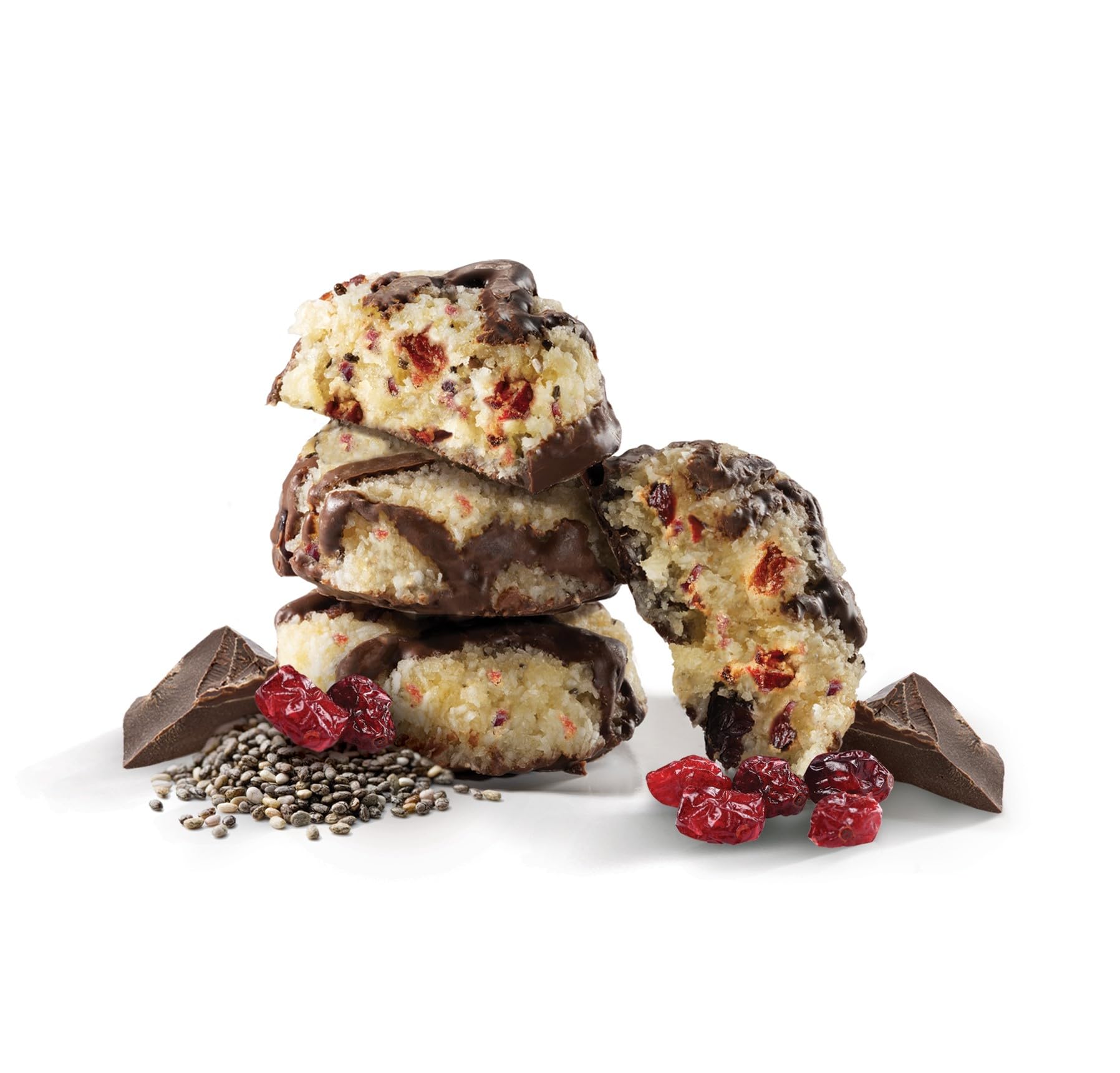 Jennies Organic Coconut Bites with Cranberries, Goji, Chia Seeds, & Chocolate 24oz | Gluten Free | Peanut Free | Dairy Free | Individually Wrapped
