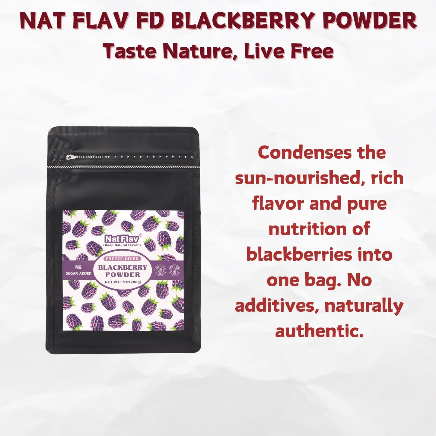 NAT FLAV Freeze Dried Blackberry Powder - 100% Natural, No Added Sugar, No Additives | 7oz | Vibrant Superfood for Smoothies, Baking & Natural