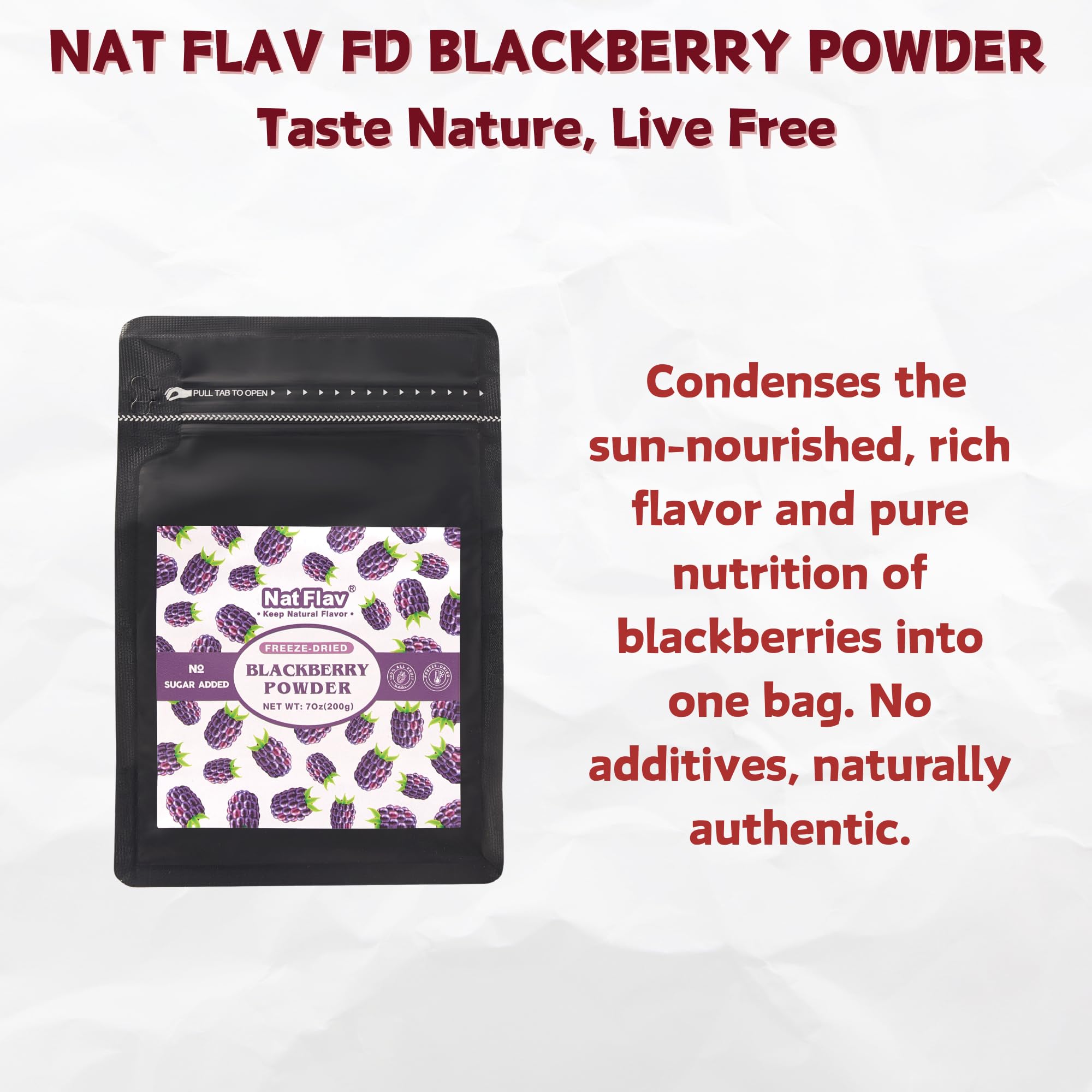 NAT FLAV Freeze Dried Blackberry Powder - 100% Natural, No Added Sugar, No Additives | 7oz | Vibrant Superfood for Smoothies, Baking & Natural