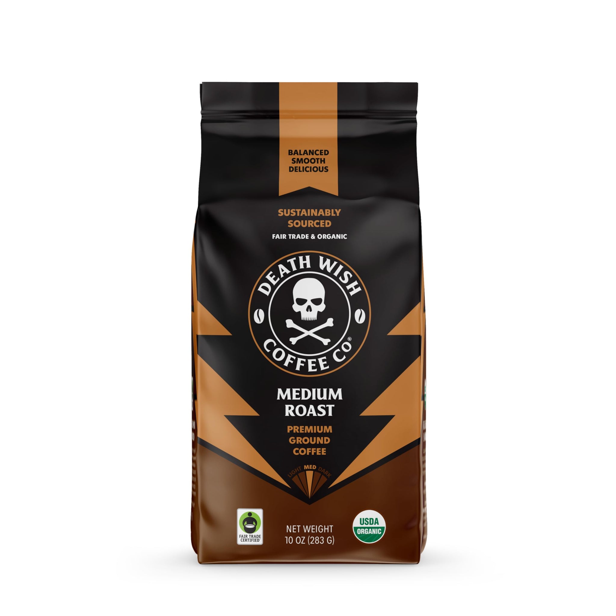 Death Wish Coffee Co Organic Medium Roast Ground Coffee, 10 OZ