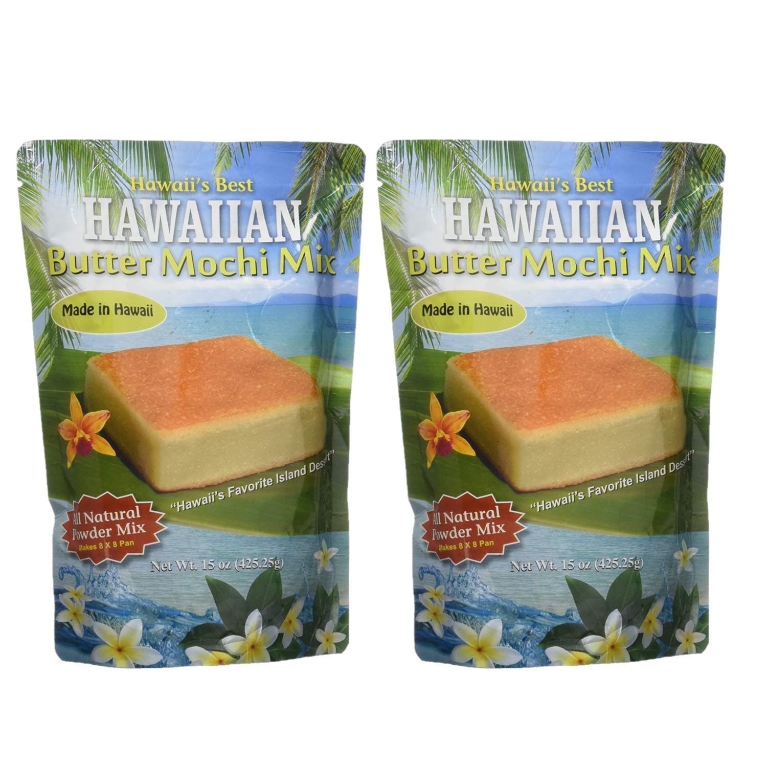 2 Set of Two Pack - Brand Hawaii's Best Butter Mochi Size 15 oz Each - Easy to Make Traditional Hawaiian Style Butter Mochi Cake Mix - Gluten Free Dessert Mix