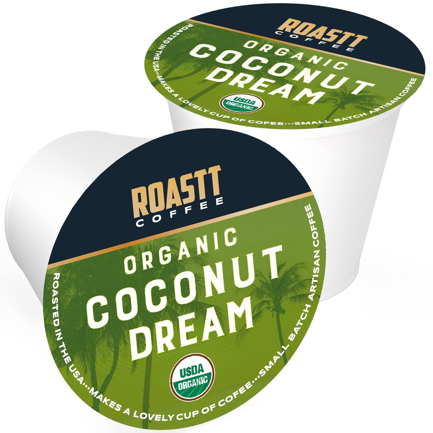 Organic Coconut Coffee Pods for Keurig K Cup Compatible Brewers, Organic Medium Roast Caffeinated Coconut Coffee Pods, Brew Hot or over Ice - Coconut