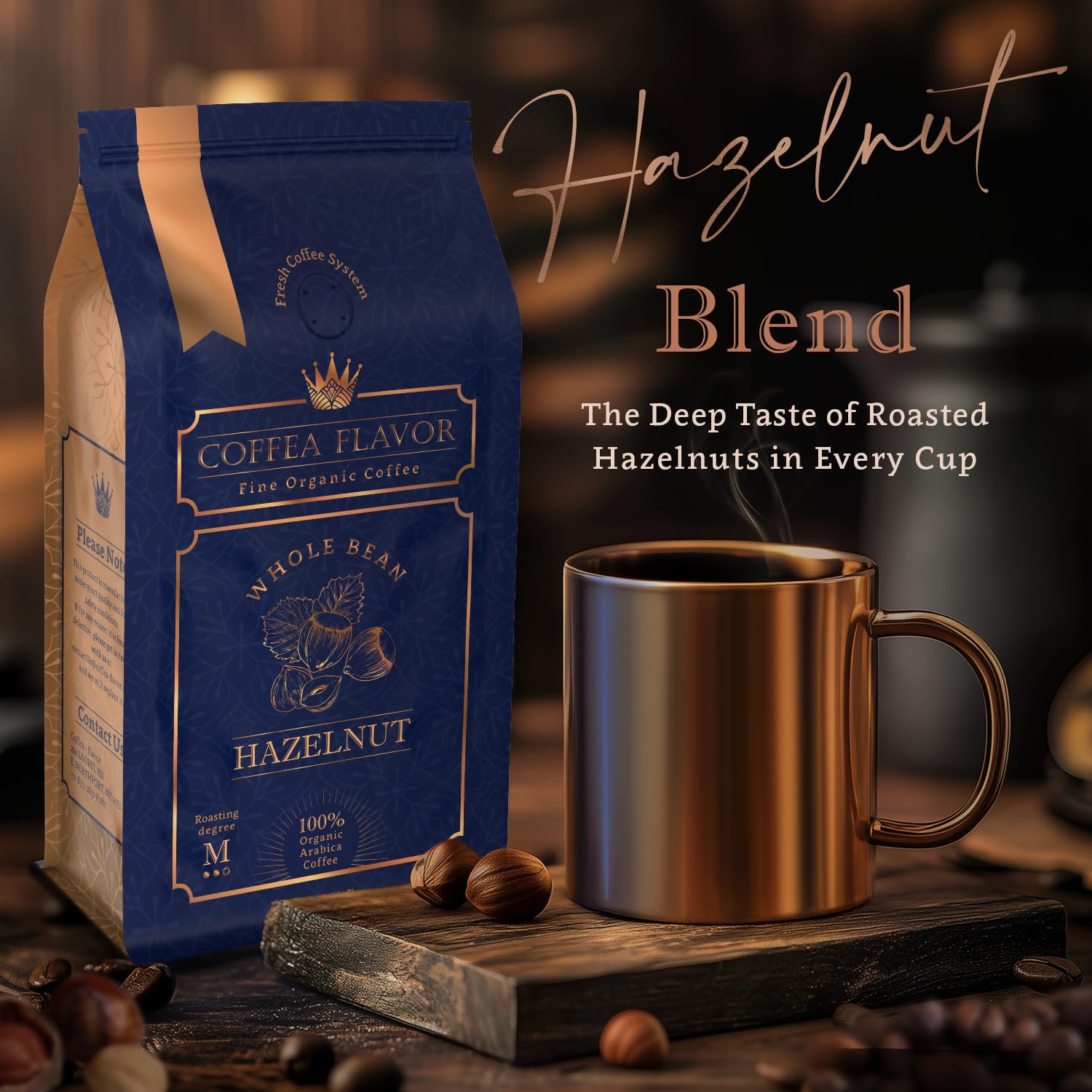 Hazelnut Flavored Whole Bean Coffee - 100% Arabica, Organic, No Artificial Sweeteners, Naturally Flavored, Medium Roast, Single Origin - by Coffea