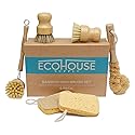 ECOHOUSE SUPPLY™ Bamboo Dish Brush Set - 6-Piece Natural Fiber Kitchen Brush Set with Loofah Sponges (No Bleach), Sisal & Palm Scrubbers - Non-Toxic