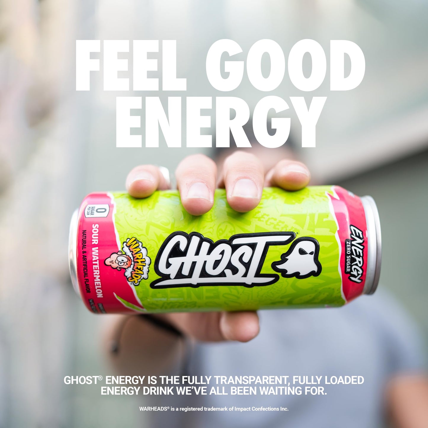 GHOST Energy Drink - 12-Pack, Warheads Sour Watermelon, 16oz - Energy & Focus & No Artificial Colors - 200mg of Natural Caffeine, L-Carnitine