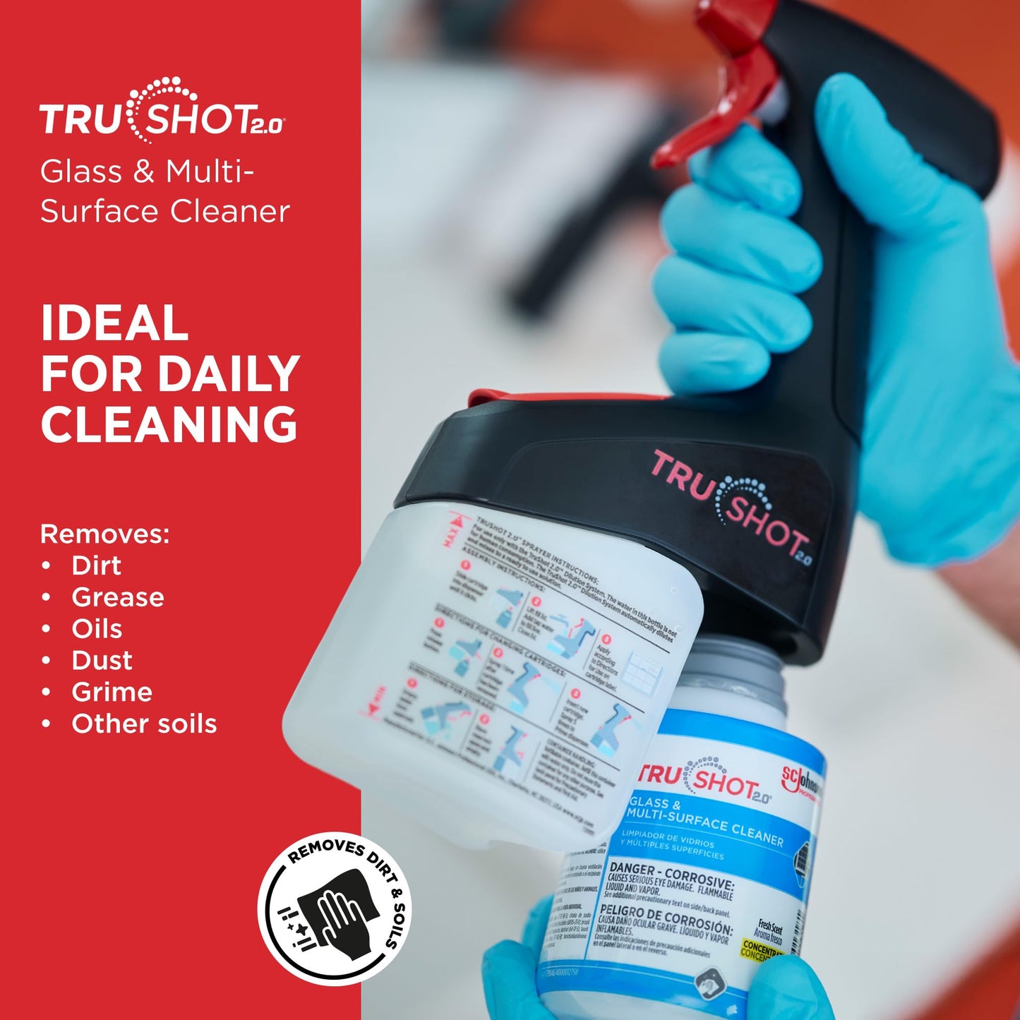 SC Johnson Professional TruShot 2.0 Glass & Multi-Surface Cleaner Mobile Dispensing System, 9 fl. oz. Cartridge Cleaning Concentrate Solutions