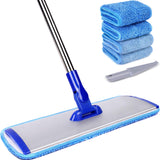 18" Professional Microfiber Mop Floor Cleaning System, Flat Mop with Stainless Steel Handle, 4 Reusable Washable Mop Pads, Wet and Dust Mopping