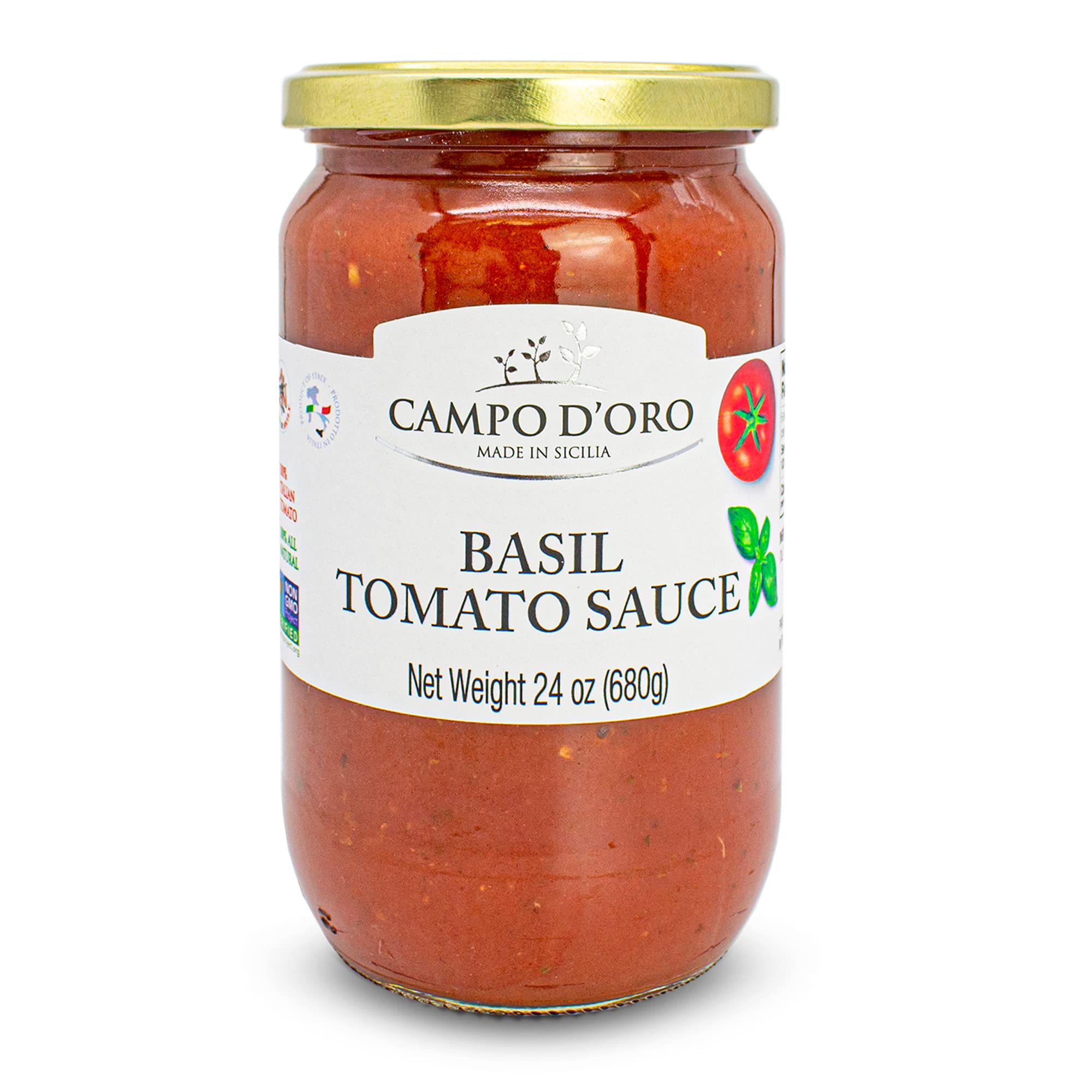 CAMPO D'ORO - Tomato Spaghetti Sauce with Basil, Pasta Sauce, 24 oz (680g)