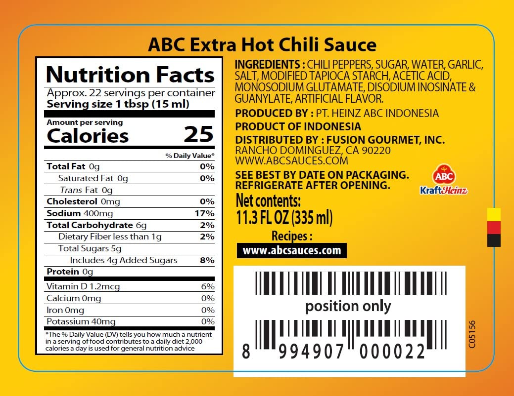 ABC Extra Hot Sambal Chili Sauce, Stir Dipping Indonesian BBQ, 11.3oz / 335ml (Pack of 2)