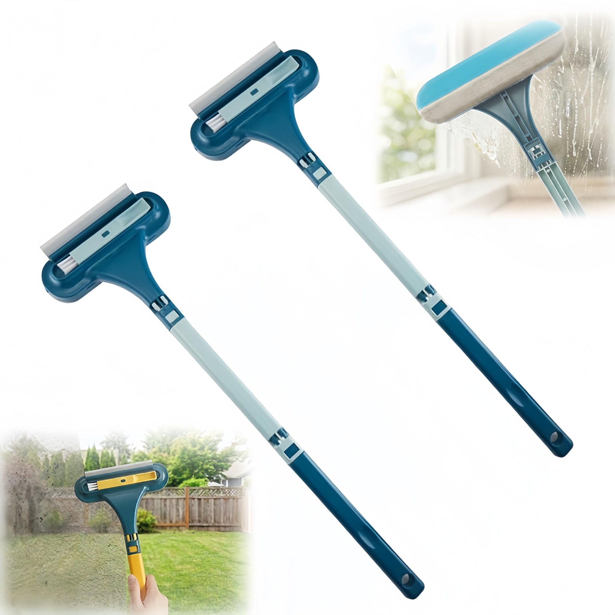 2-in-1 Multi-Purpose Cleaning Brush, Window Screen Cleaner Tool with Squeegee, Mesh Screen Cleaner, Cleaner Tool for Window, Door, Porch Screens (2PCS