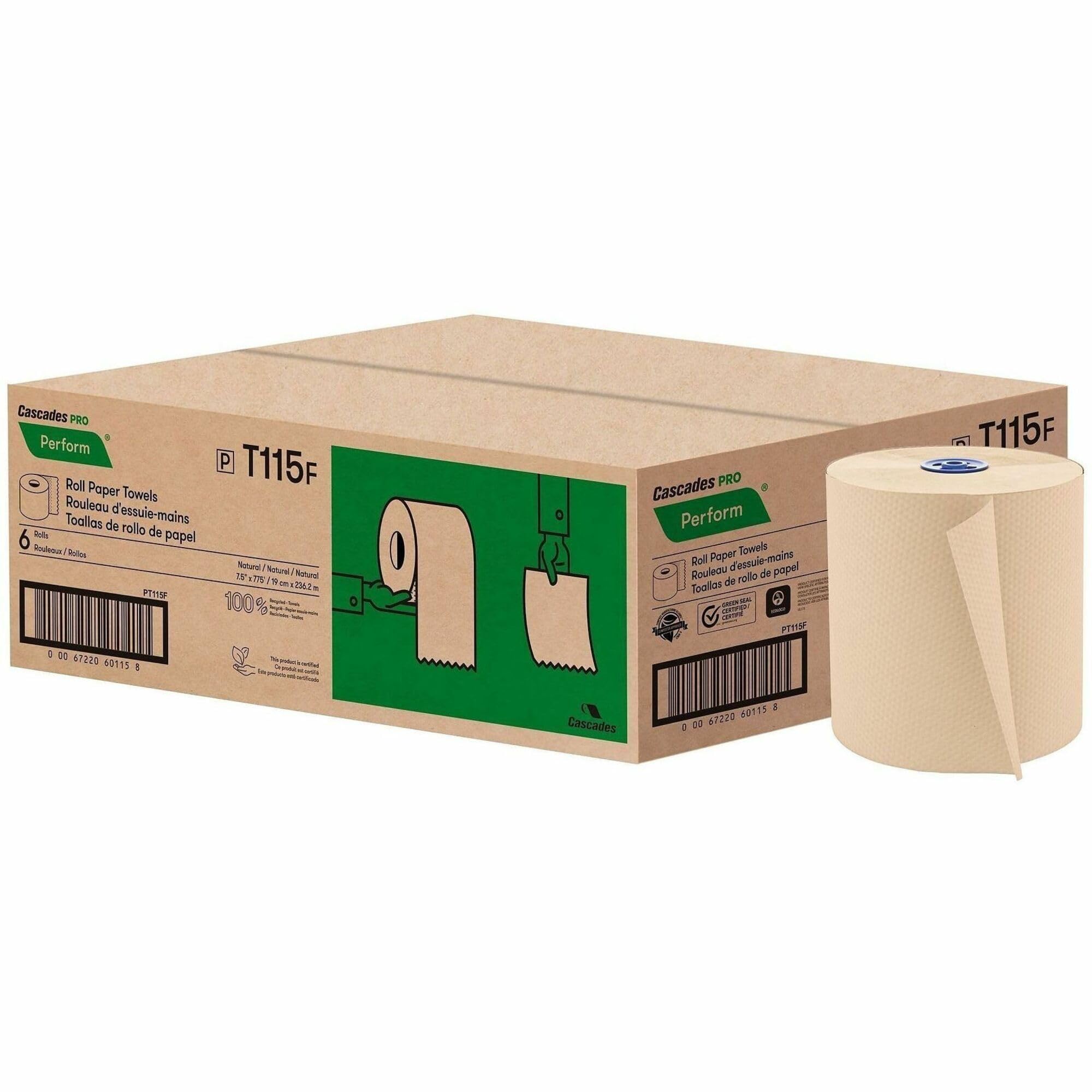 Cascades® For Tandem® 1-Ply Paper Towels, 100% Recycled, Natural, 775' Per Roll, Pack Of 6 Rolls