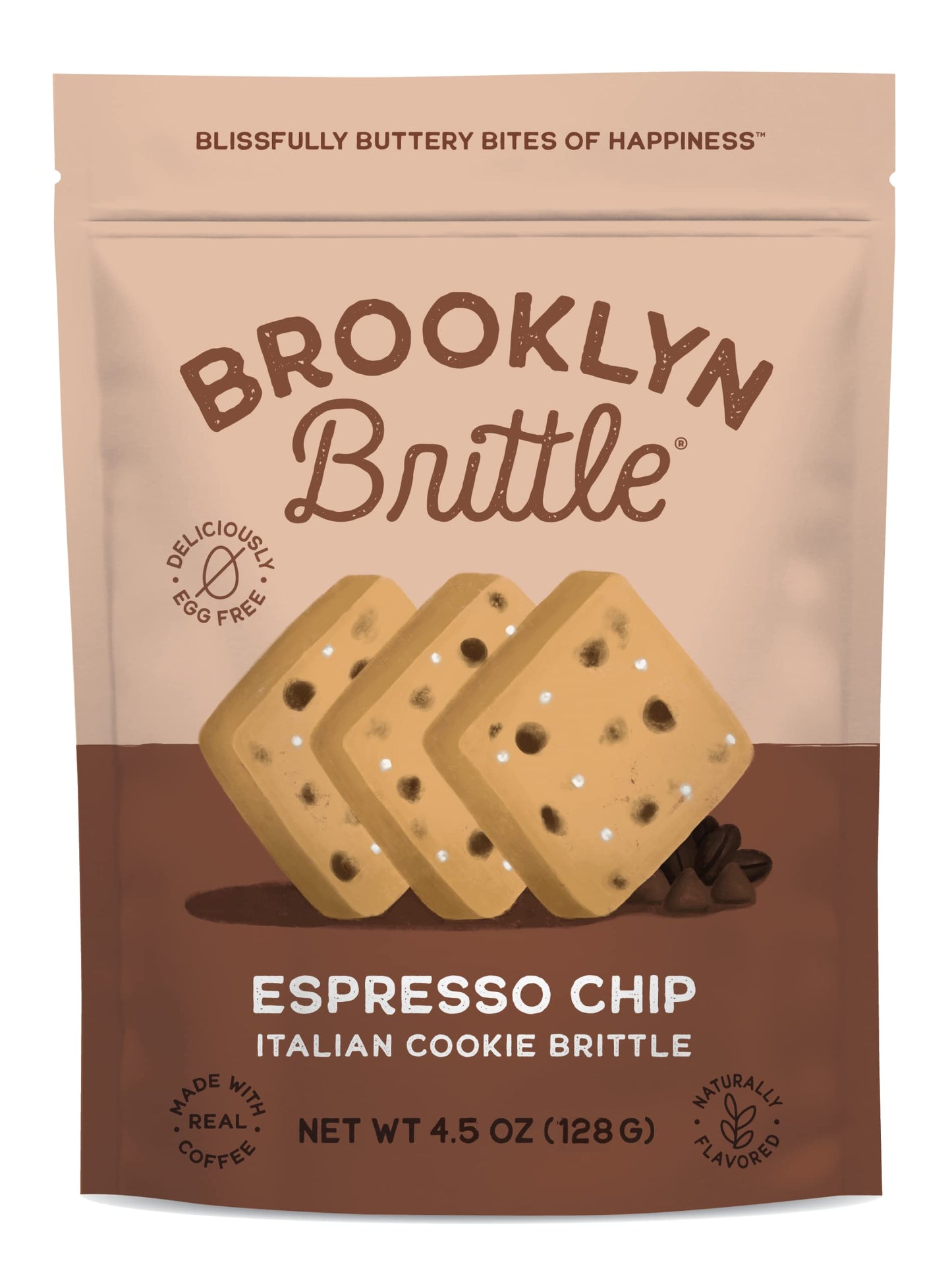 Brooklyn Brittle Espresso Chip Italian Cookie Brittle - Crunchy Coffee-Flavored Gourmet Snack - Handmade Baked Treats - Perfect for Dunking, Snacking