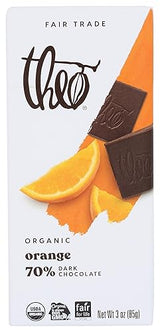 Theo Orange Organic Dark Chocolate Bar, 70% Cacao, 1 Bar | Vegan, Fair Trade