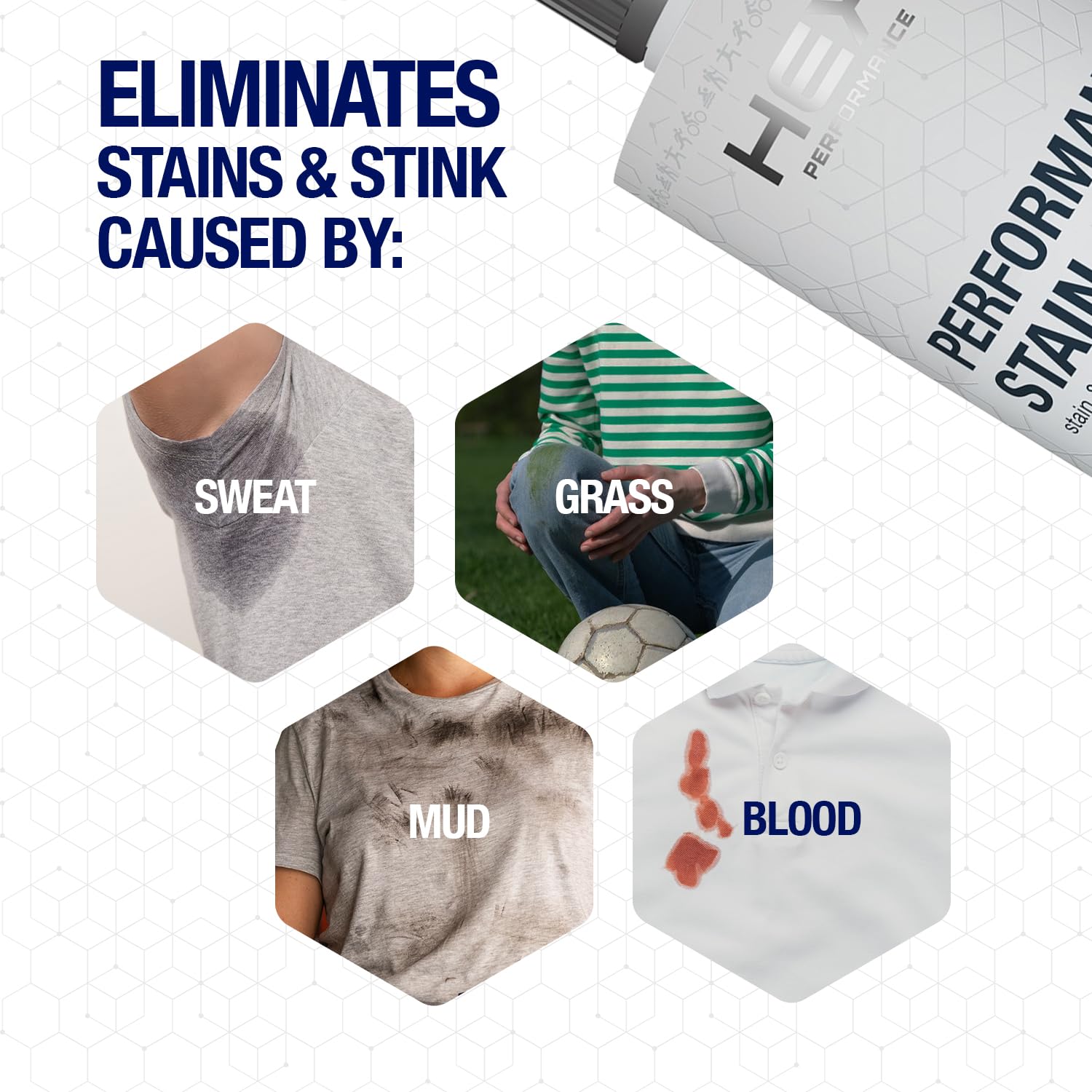 HEX Performance Stain & Stink Remover Spray, Unscented, 22oz - Activewear Laundry Pre-Treat for Odor & Tough Stains, Sweat, Grass, Blood - Safe