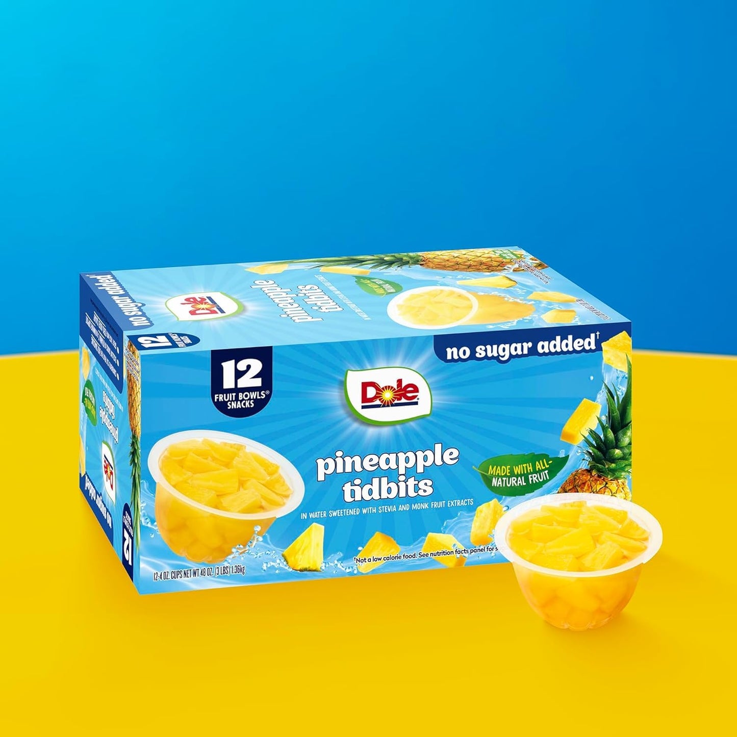 Dole Pineapple Tidbits with No Sugar Added - Dole Fruit Bowls Snacks - 4 oz Fruit Bowls - 12 Pack