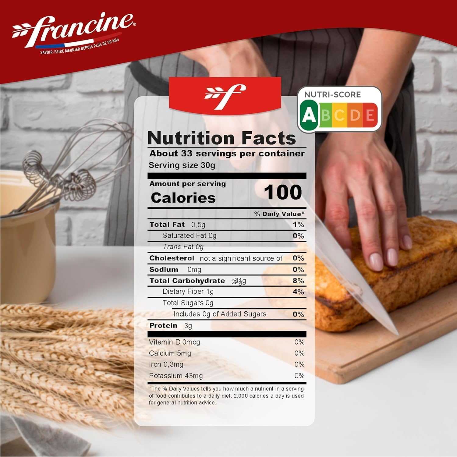 Francine Organic Wheat Flour, T55 Bio French Flour from France with Lower Gluten Content, Makes Great Breads, Pastries and Desserts, 35.3oz/1 kg (Pack