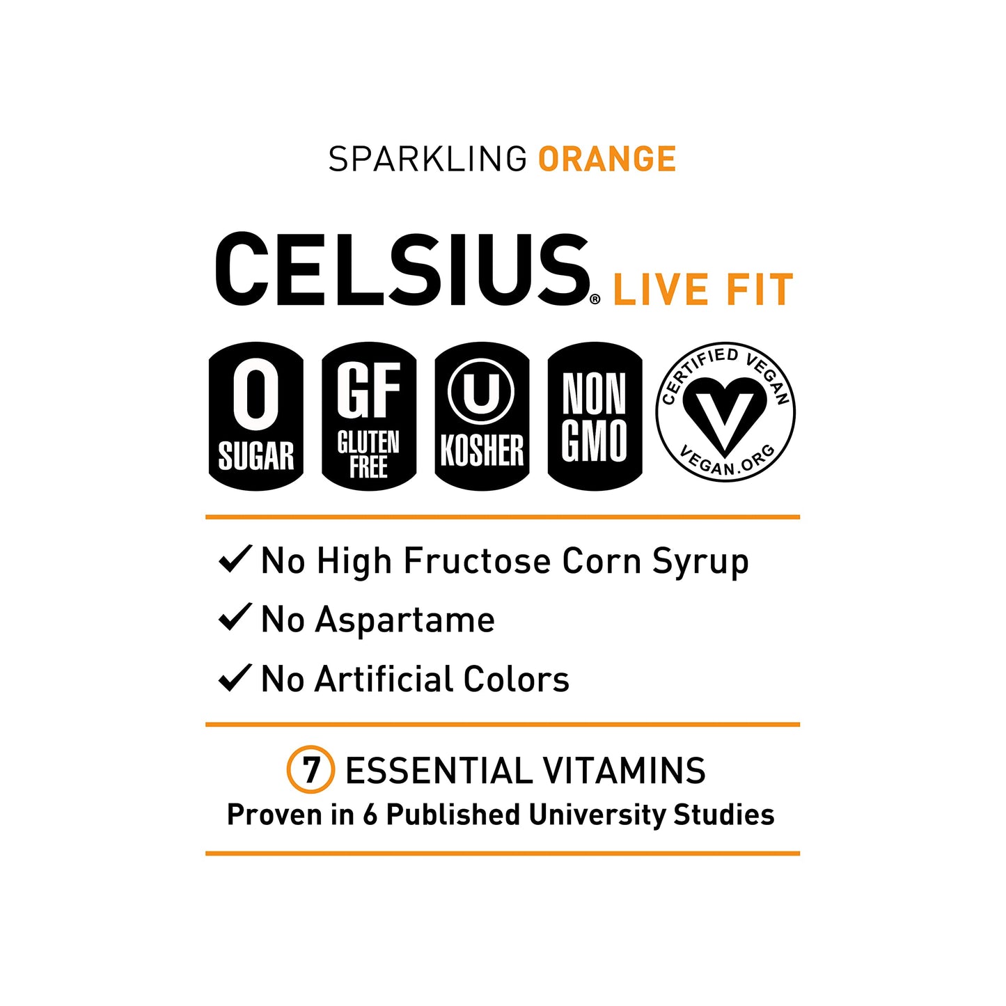CELSIUS Sparkling Orange, Sugar Free Energy Drink, 12 Fl Oz (Pack of 4)