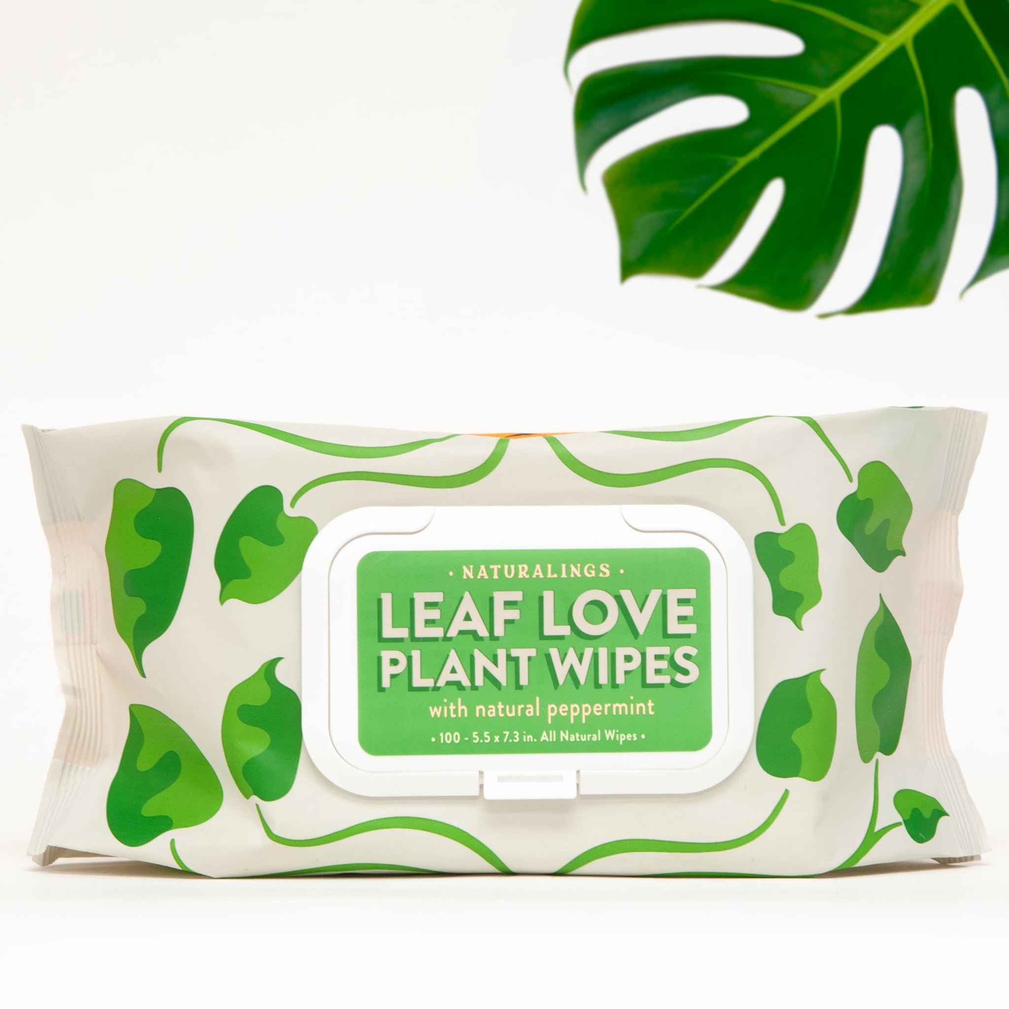 Naturalings Plant Wipes for Indoor Plants - 100 Count Plant Leaf Cleaner Wipes with Natural Peppermint, Remove Dust & Restore Natural Leaf Shine