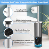 Stainless Steel Toilet Brush and Holder Set Brushed Silver Heavy Duty Toilet Bowl Brush with Long Handle for Bathroom and Farmhouse (Silver-2)
