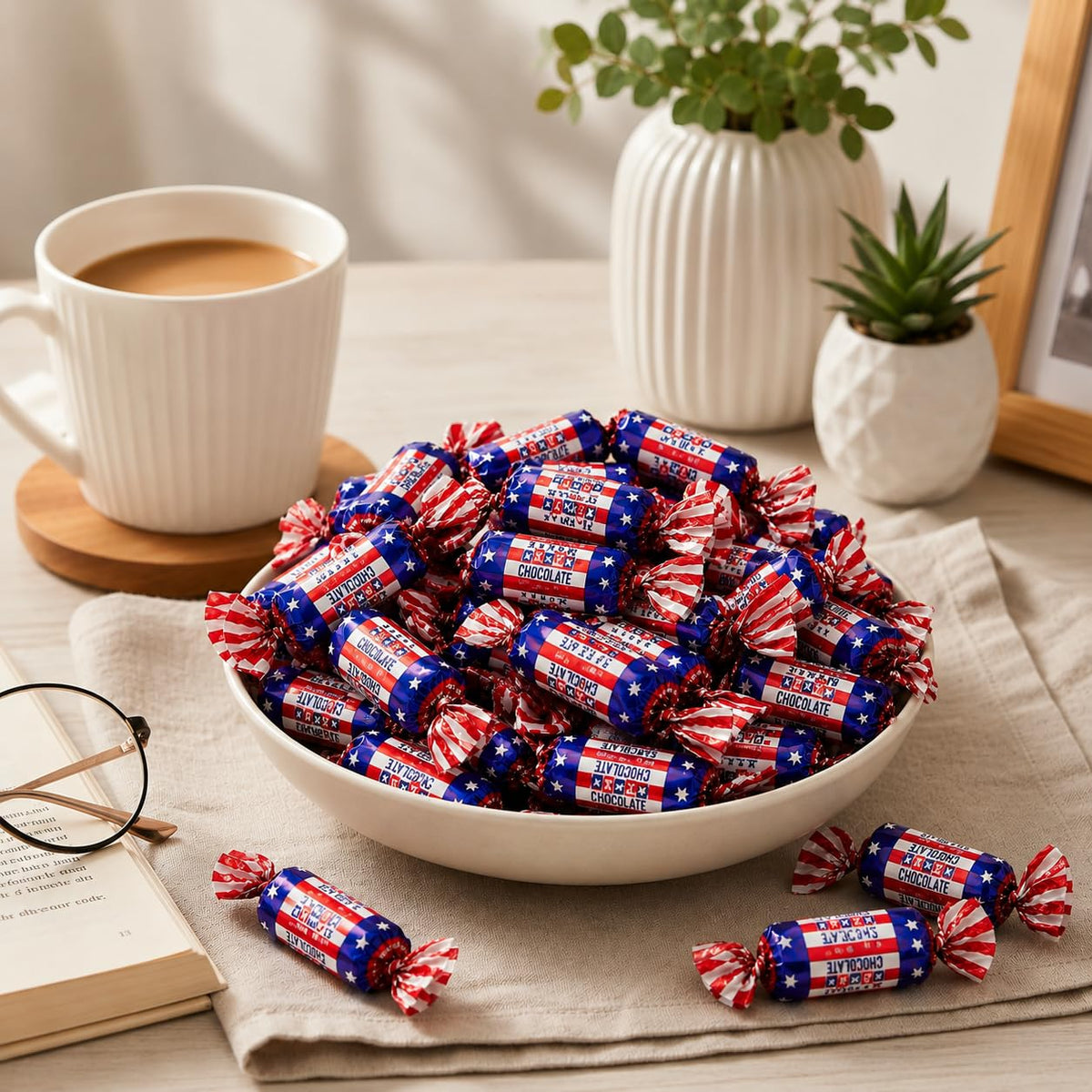 Chocolate Caramel Candy Patriotic Wrapped Chewy Party Treats Individually Wrapped Candy for Candy Bowls Holiday Parties BBQ Favors Sweet Chocolate