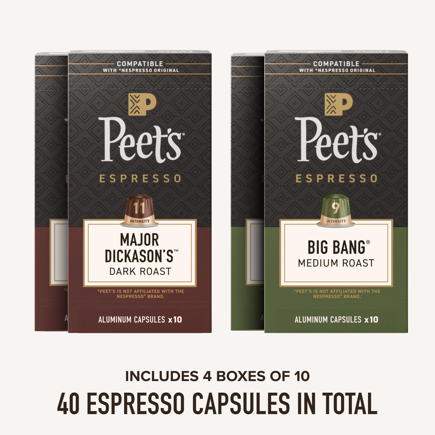Peet's Coffee, Dark and Medium Roast Signature Blend Espresso Capsules, Compatible with Nespresso Original Machines, 100% Arabica Coffee - Variety